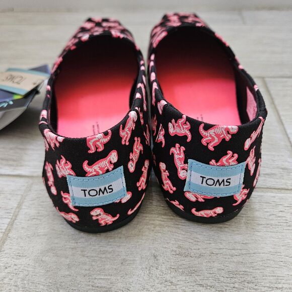 NIB TOMS Women's Pink Dinosaur Alpargata Shoes Glow in the Dark Neon T-Rex Sz 8 - Picture 3 of 10
